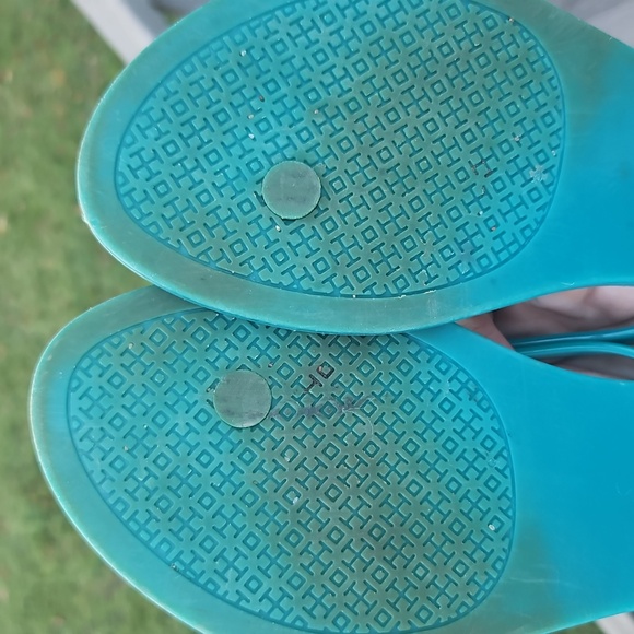 Tory Burch Jelly Bow Flip Flops Sandals Teal Size 8 - Picture 7 of 8